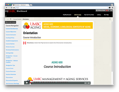 Screenshot of CourseArc content that is pulled in using LTI in Blackboard