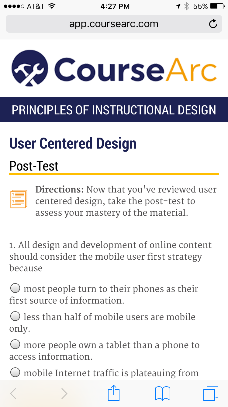 screenshot of CourseArc content on a mobile phone