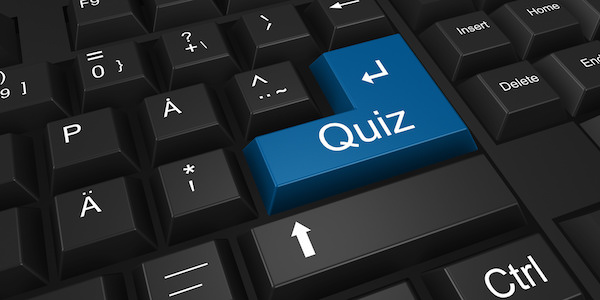 a keyboard with a quiz button instead of an enter button