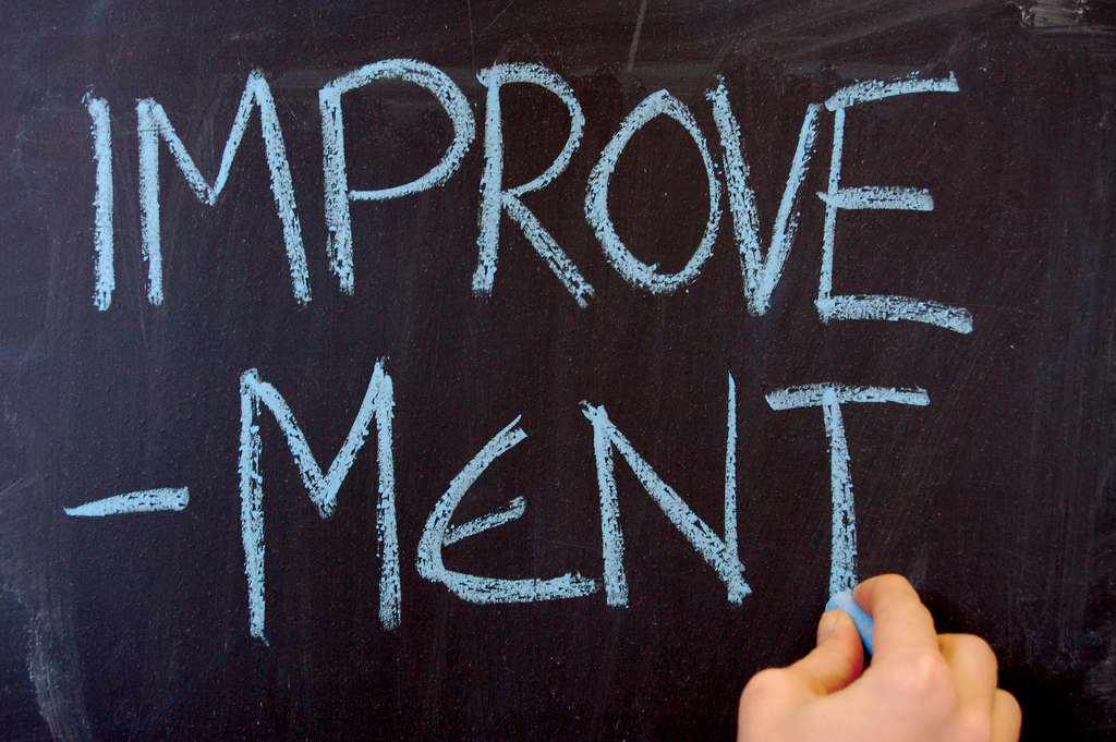 Chalkboard with the word "improvement" written on it.
