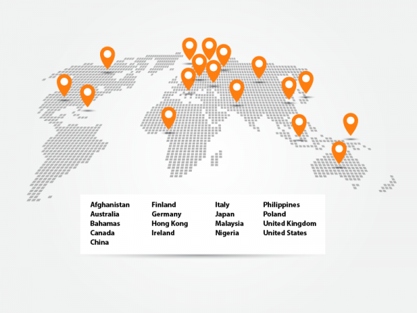 map showing a variety of different countries icisf has been able to xpand to