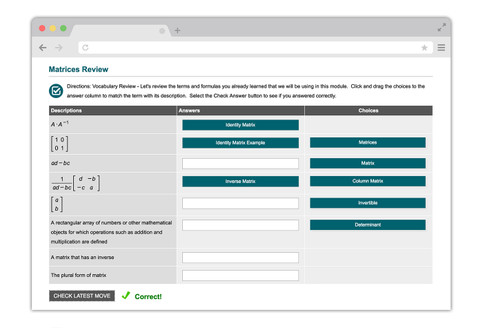 Drag and Drop Matching Activity in CourseArc