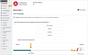 screenshot of student view of CourseArc progress embedded in LMS