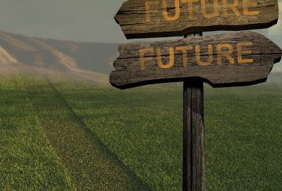 future signpost in green field