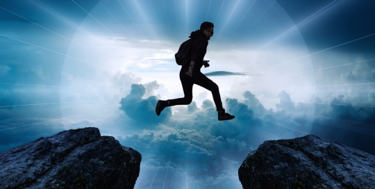 man jumping from one side to another