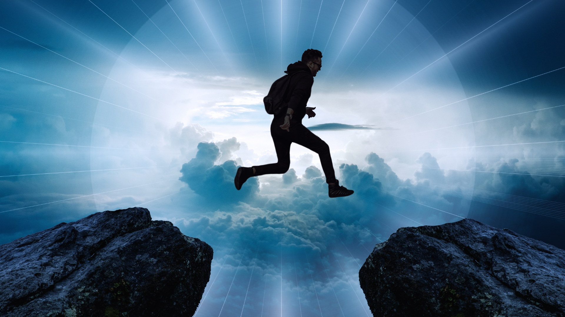 man jumping from one side to another