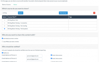 screenshot of sharing tool in CourseArc