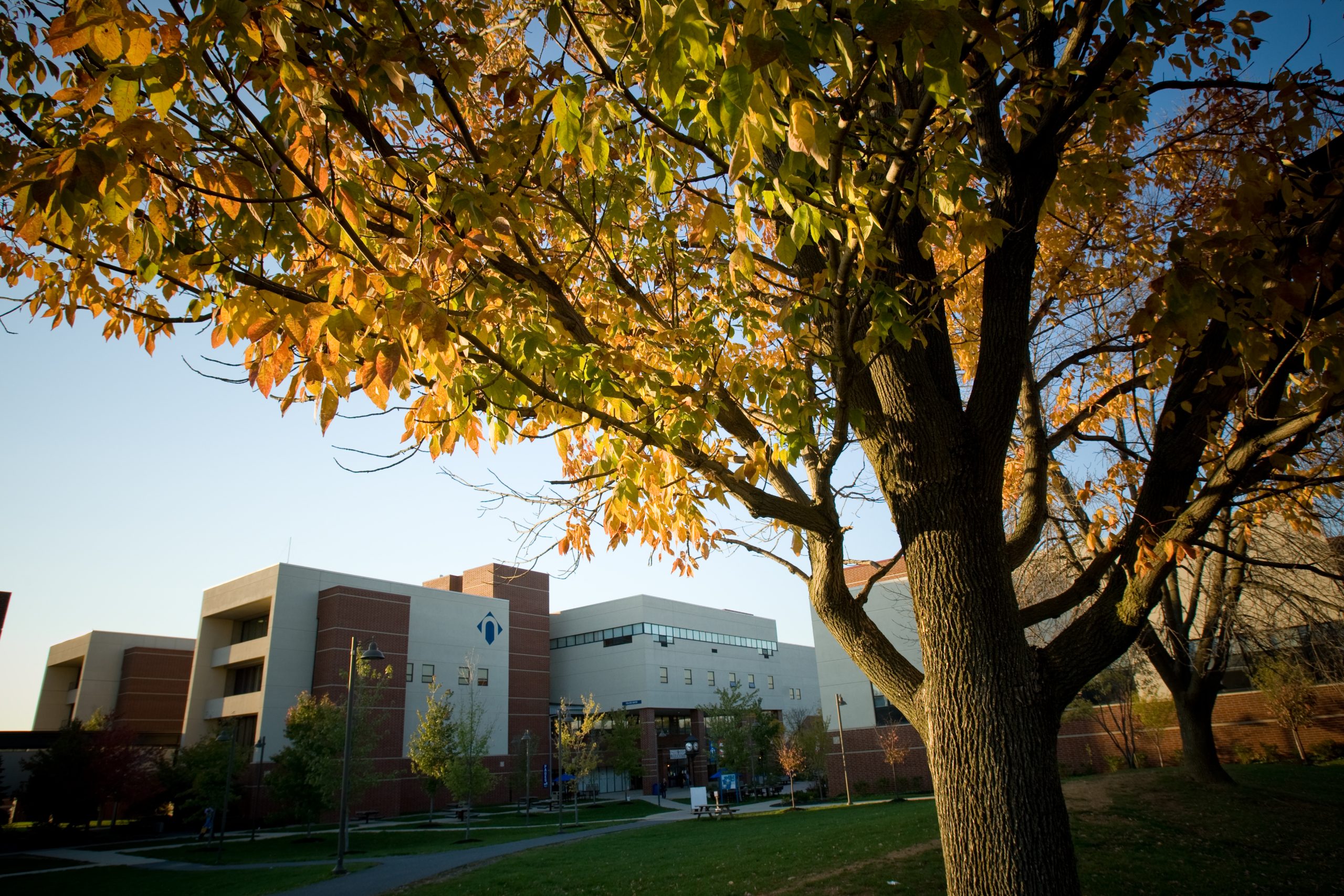 Northampton Community College Bethlehem campus buildings outside views during Fall Foliage.