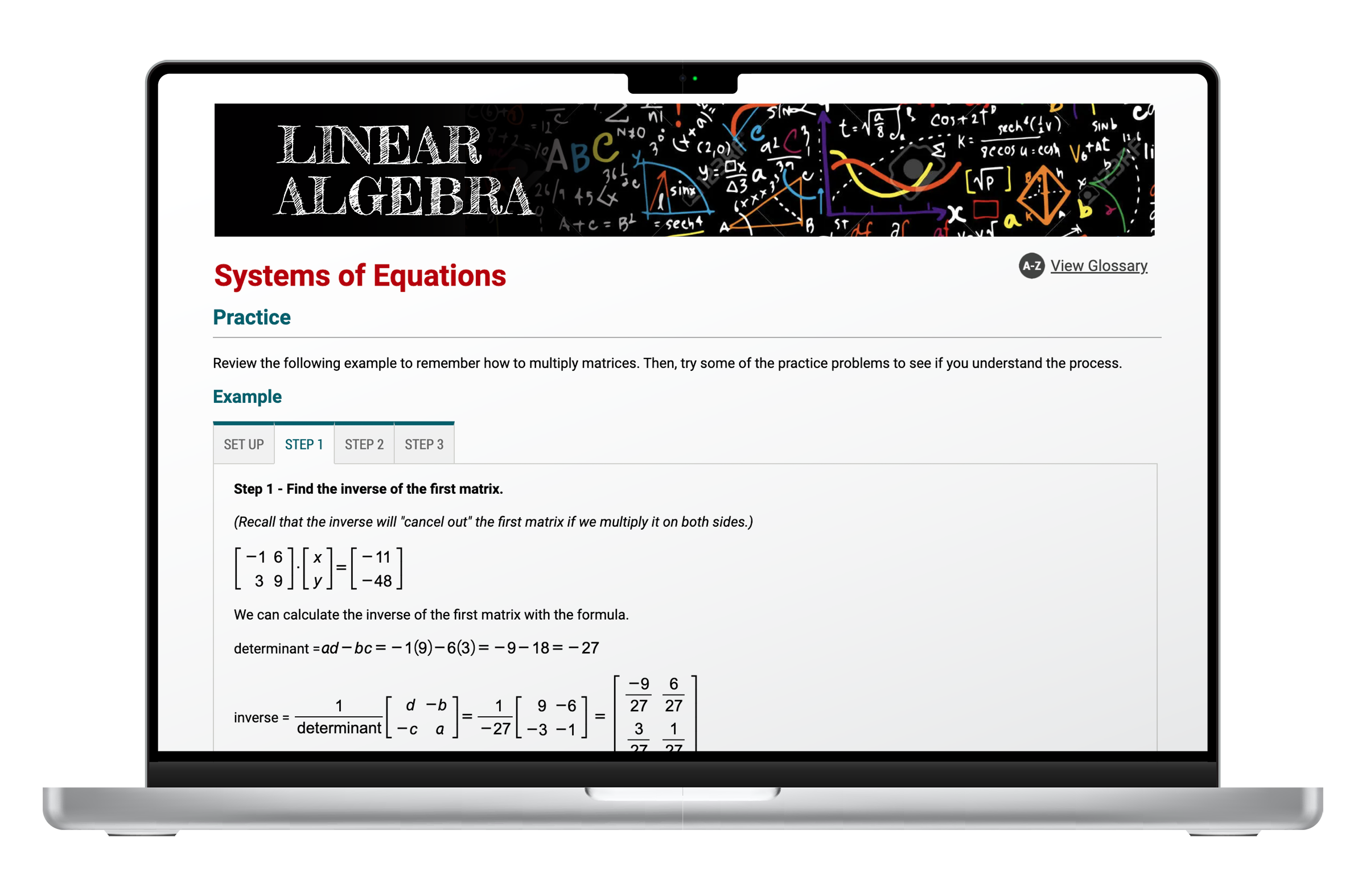 image of laptop showing linear algebra content