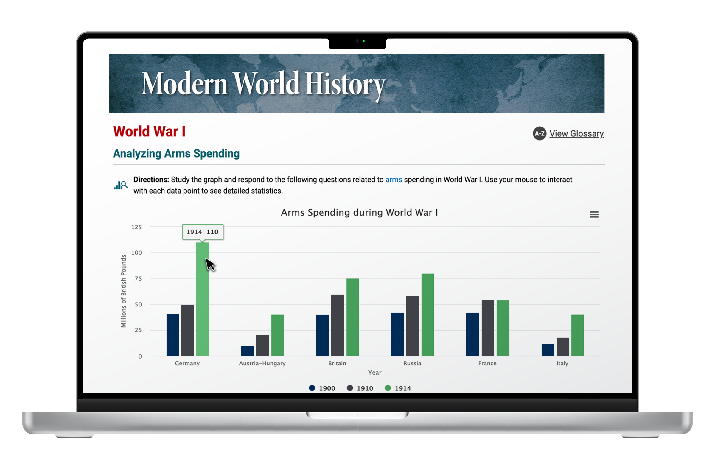 image of laptop showing modern world history content