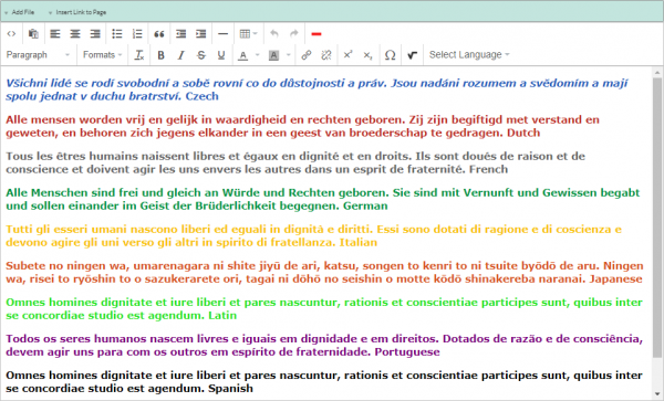 Language Tagging example in the CourseArc platform