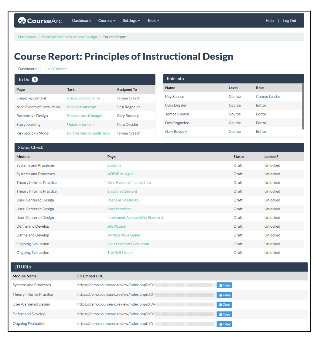 Course Report feature in CourseArc