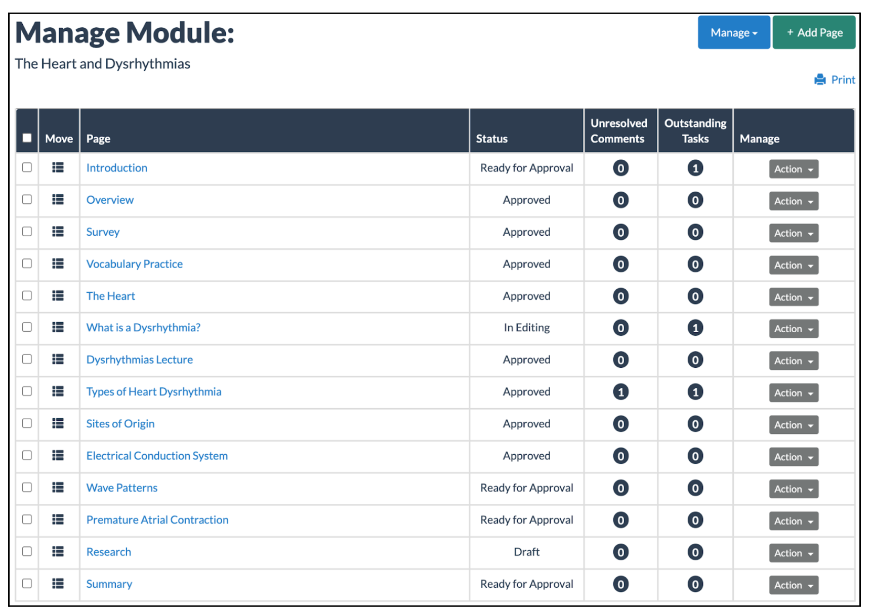 Page Status in CourseArc