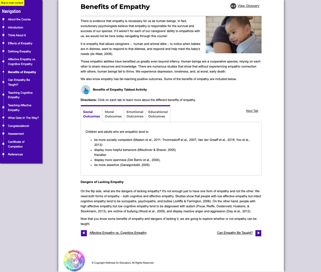 Benefits of Empathy online course in Wellness for Educators