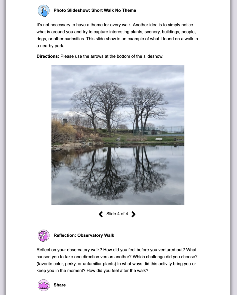 Photo slideshow in a Wellness for Educators course