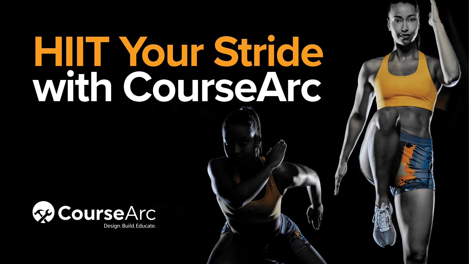 woman exercising with text saying HIIT your stride with CourseArc
