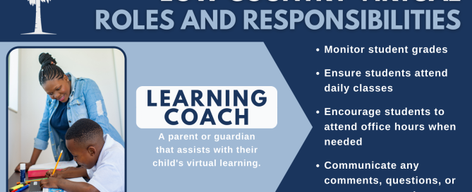 A Low Country Virtual flyer explaining the duties of a learning coach.