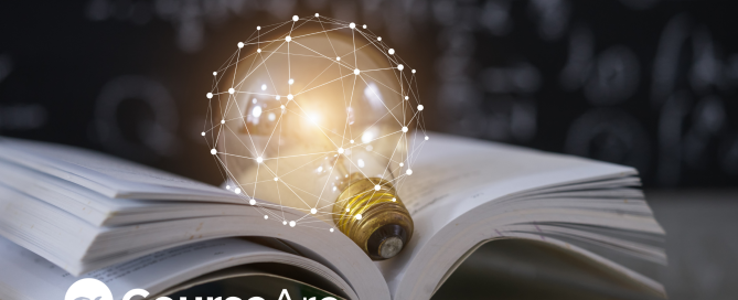 Light bulb resting on an open book with a digital network overlay and CourseArc logo in the corner.